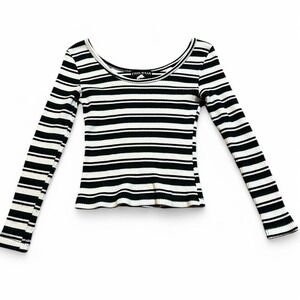 Vintage Y2K striped‎ baby doll long sleeve green and white top XS/S